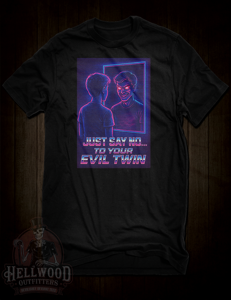 Evil Twin T-Shirt neon synthwave retro horror design
