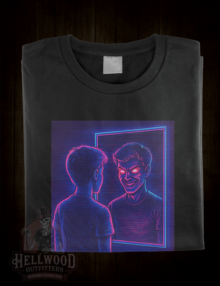 Evil reflection retro horror poster design on t-shirt