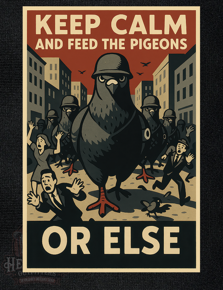 Vintage satire poster style giant pigeon army graphic tee