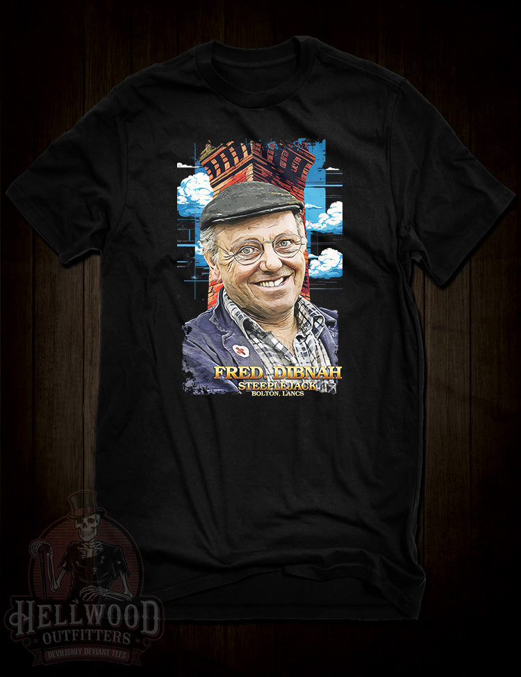 Fred Dibnah tribute t-shirt celebrating steeplejack icon