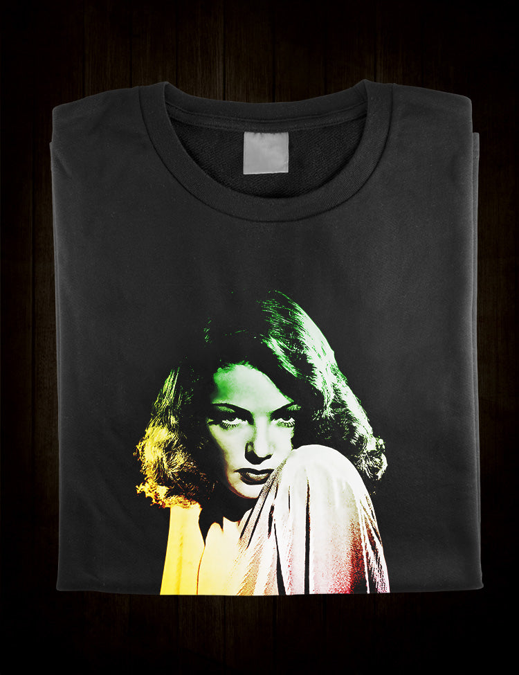 Old Hollywood film enthusiast's T-shirt showcasing actress Gene Tierney in a stylised portrait