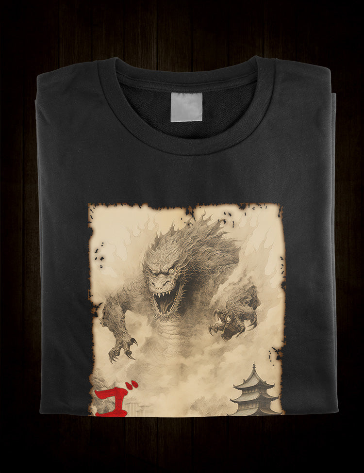 Ancient Japanese Style Godzilla Movie Monster Fan T-Shirt