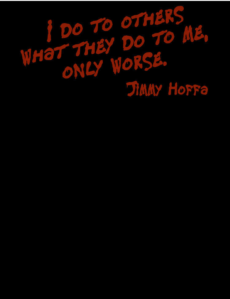 vintage true crime comic Jimmy Hoffa poster style