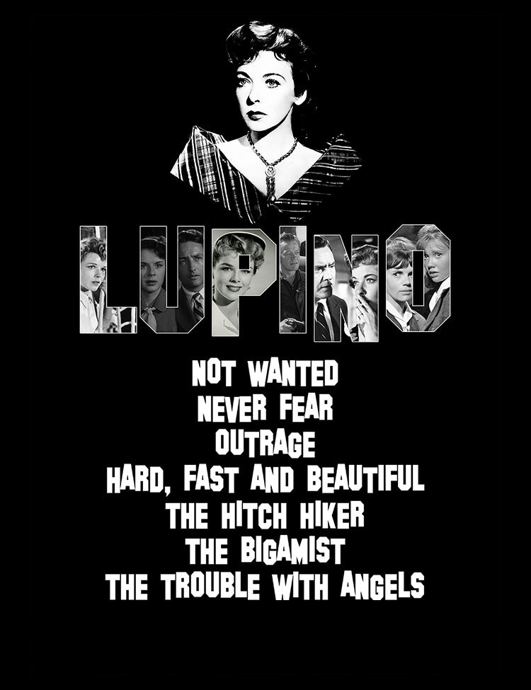 Classic Hollywood cinema shirt celebrating director Ida Lupino and her feature films
