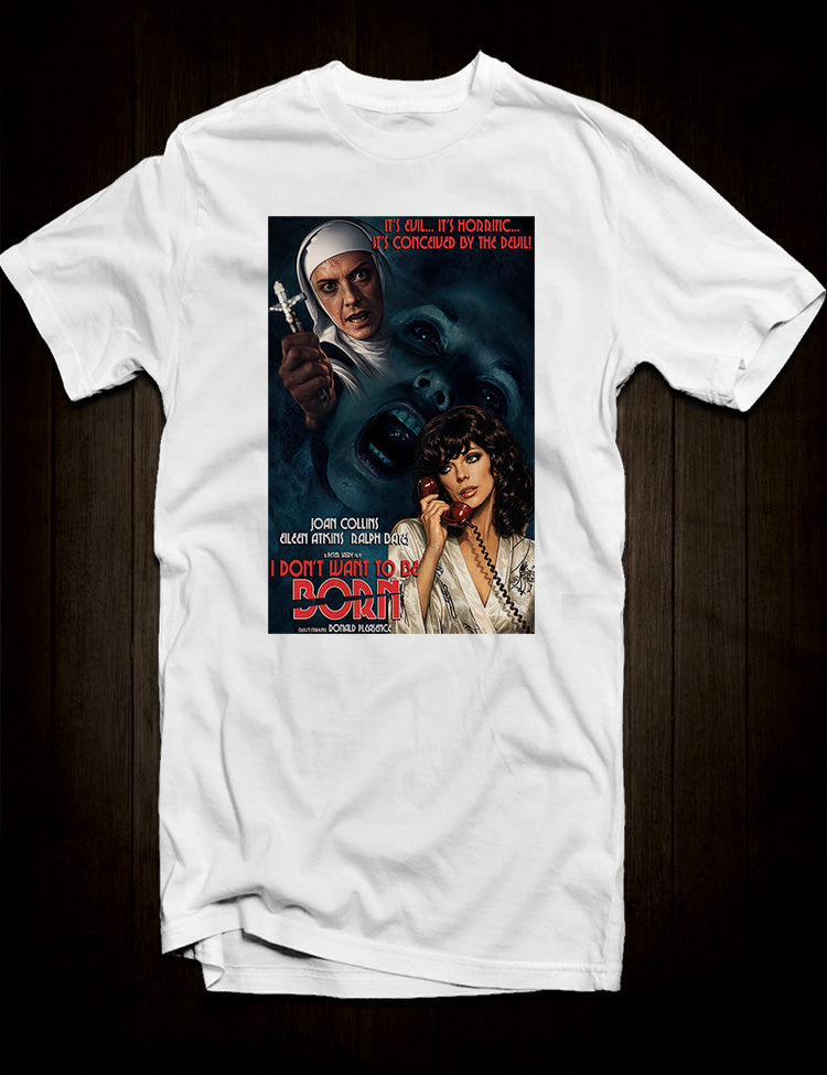 Seventies horror T-shirt based on The Devil Within Her starring Joan Collins