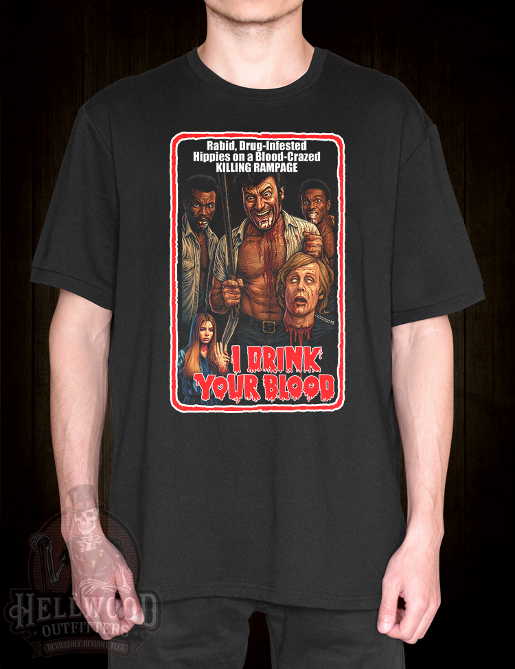 Retro cult movie t-shirt I Drink Your Blood
