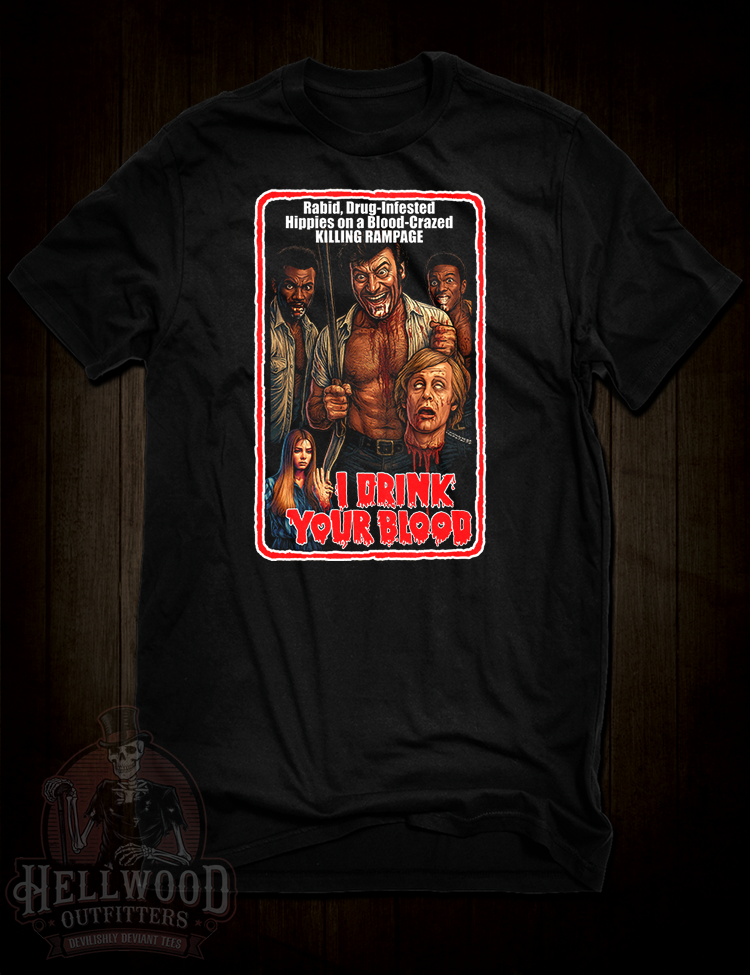 I Drink Your Blood horror movie t-shirt design