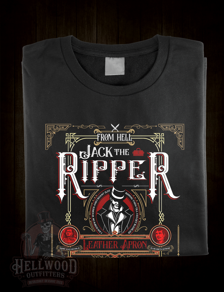 Gothic gold and red Whitechapel murder design shirt