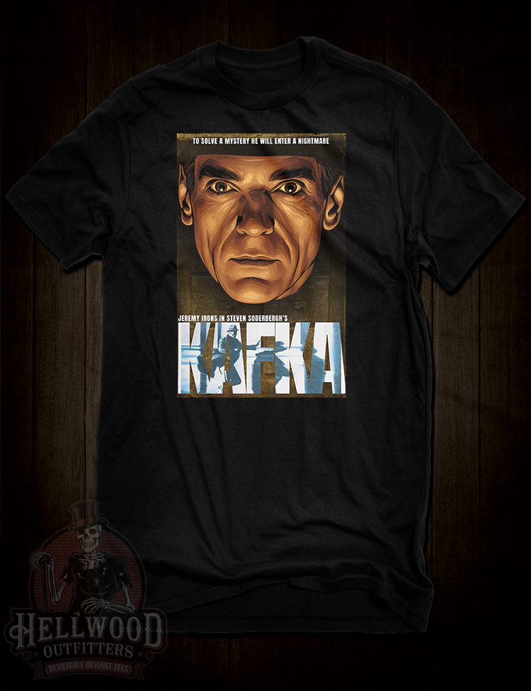 Jeremy Irons Kafka T-shirt graphic close-up
