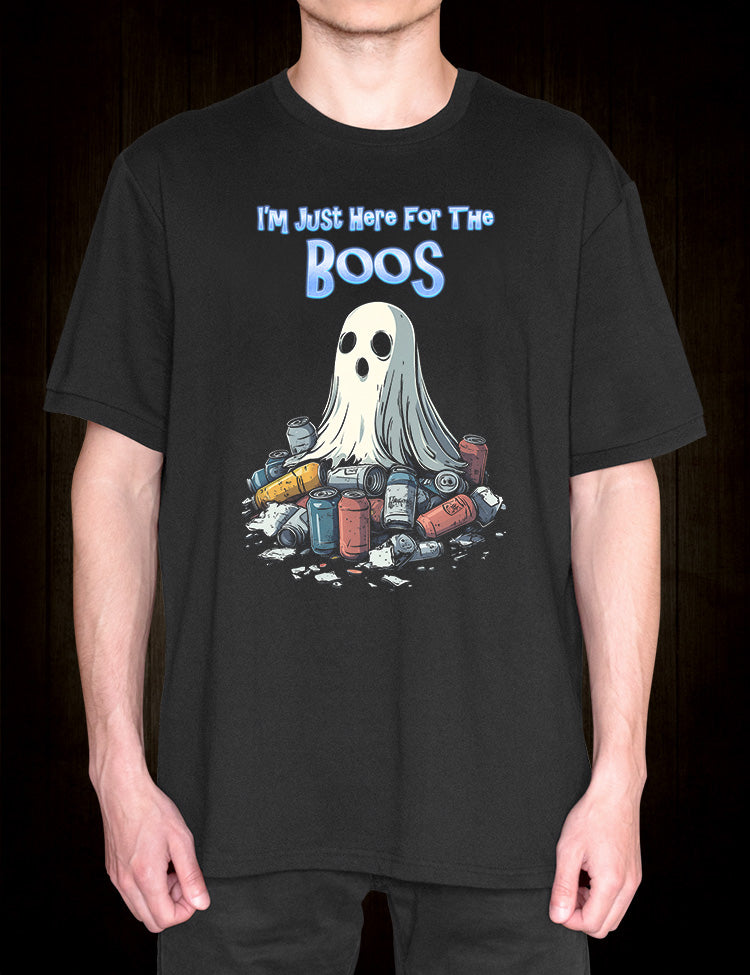 Cartoon ghost with beer cans t-shirt