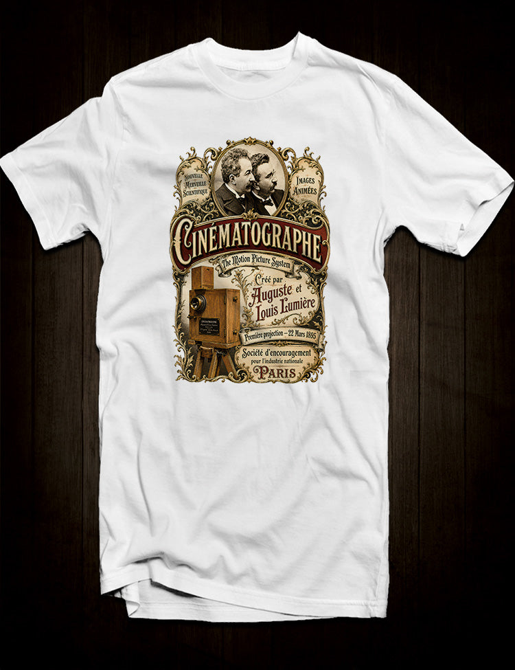 Auguste and Louis Lumière film history T-shirt with nineteenth-century poster design