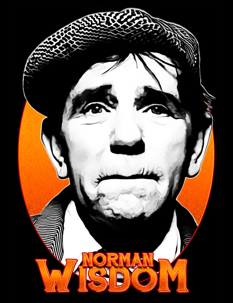 Classic Norman Wisdom movie T-shirt with bold orange lettering