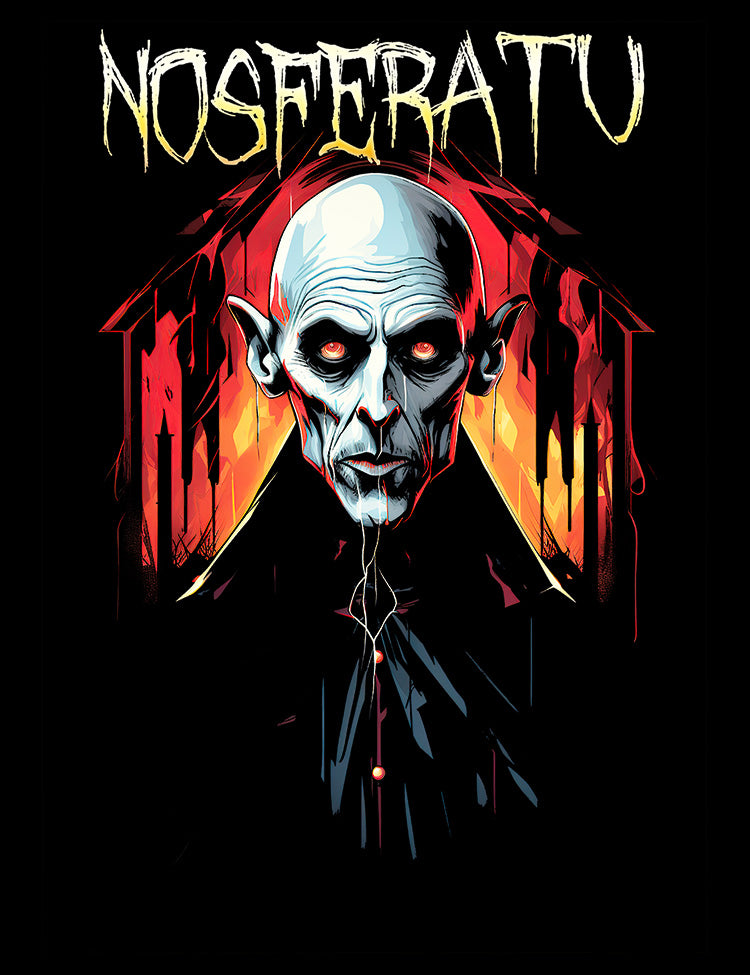 Nosferatu, the iconic vampire, on a t-shirt.