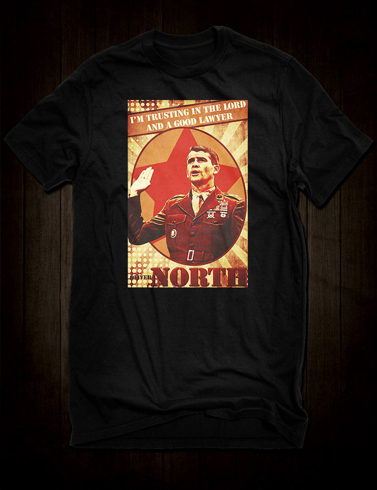 Oliver North tee showcasing a bold, iconic image of the historical figure