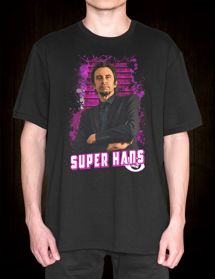 Cult British sitcom T-shirt featuring Super Hans from Peep Show
