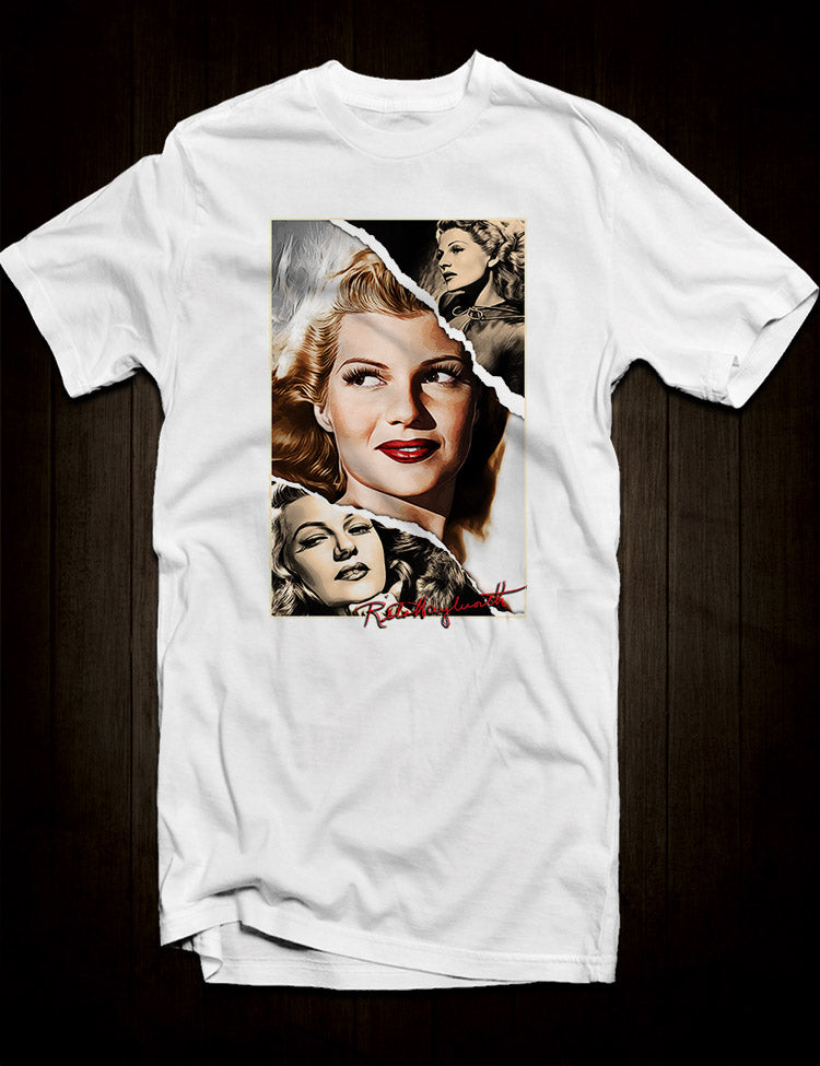 Iconic image of Rita Hayworth on a t-shirt