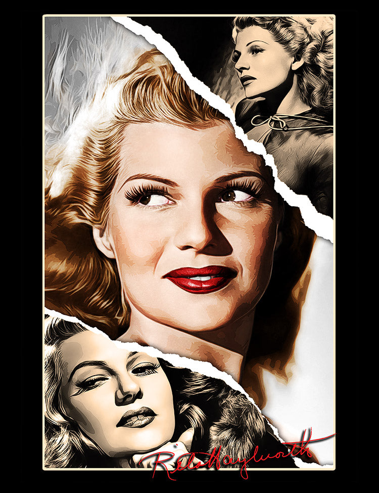 Vintage Hollywood glamour on a t-shirt with Rita Hayworth
