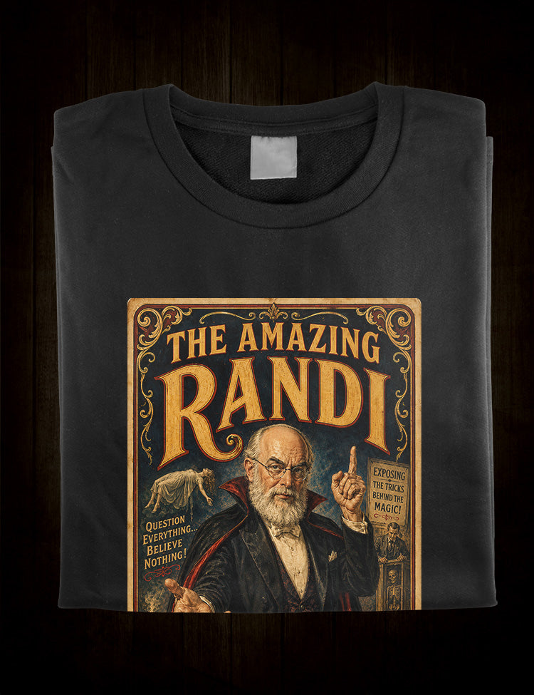ames Randi graphic T-shirt inspired by the legendary paranormal investigator
