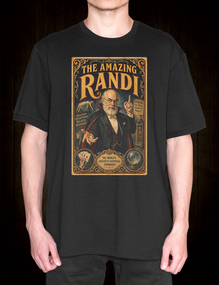James Randi magician T-shirt inspired by classic illusionist posters