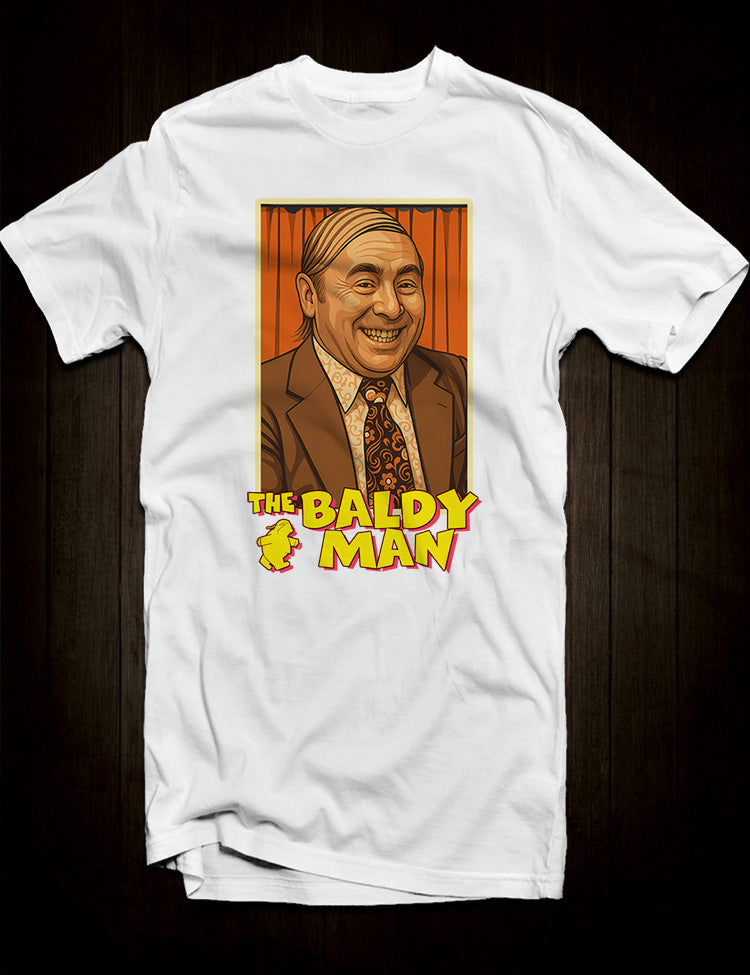 Retro British comedy T-shirt celebrating the cult Baldy Man character