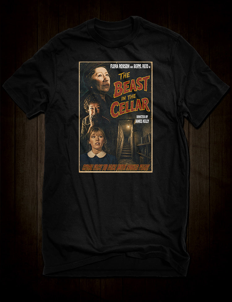 The Beast in the Cellar horror movie t-shirt design