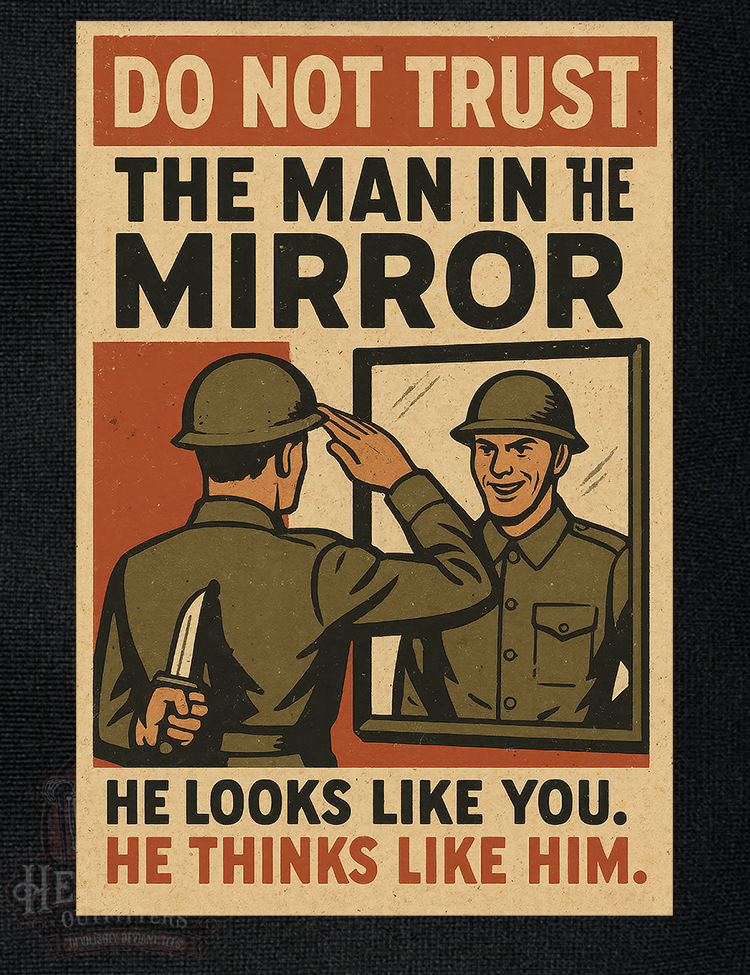 Vintage paranoia poster art soldier with mirror graphic tee