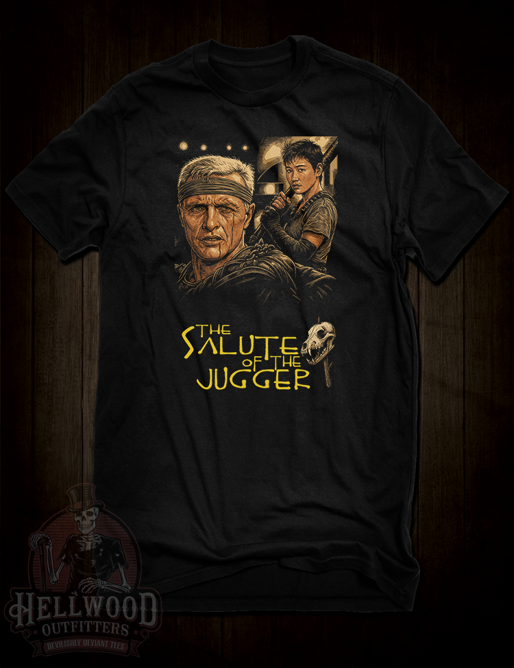 Salute of the Jugger t-shirt with post-apocalyptic theme