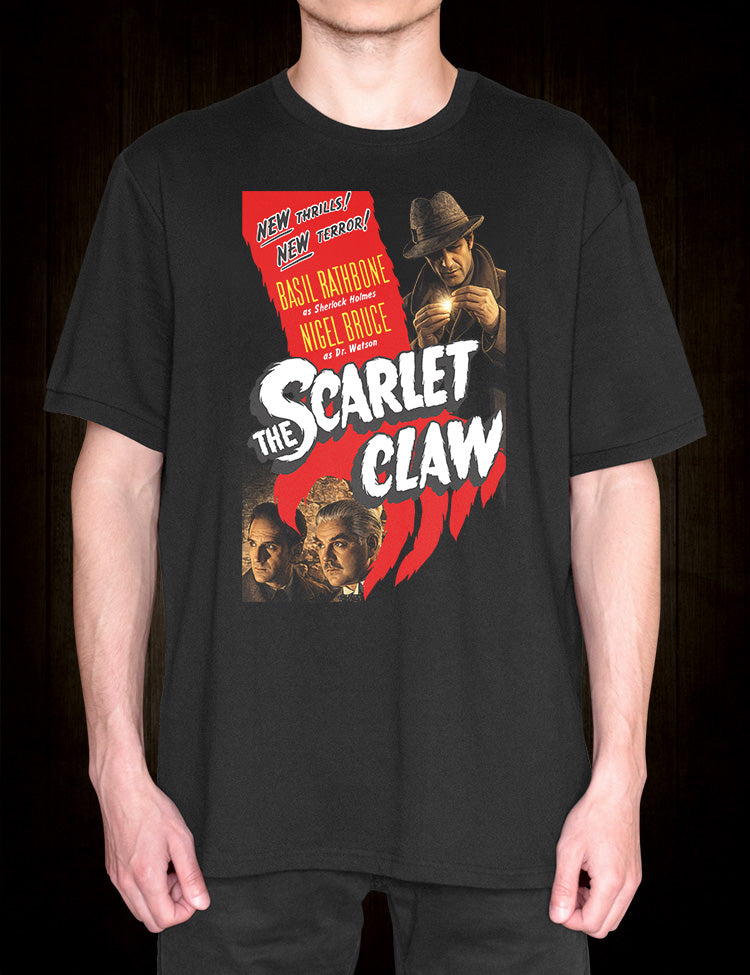 The Scarlet Claw film design with Sherlock Holmes and Dr. Watson imagery