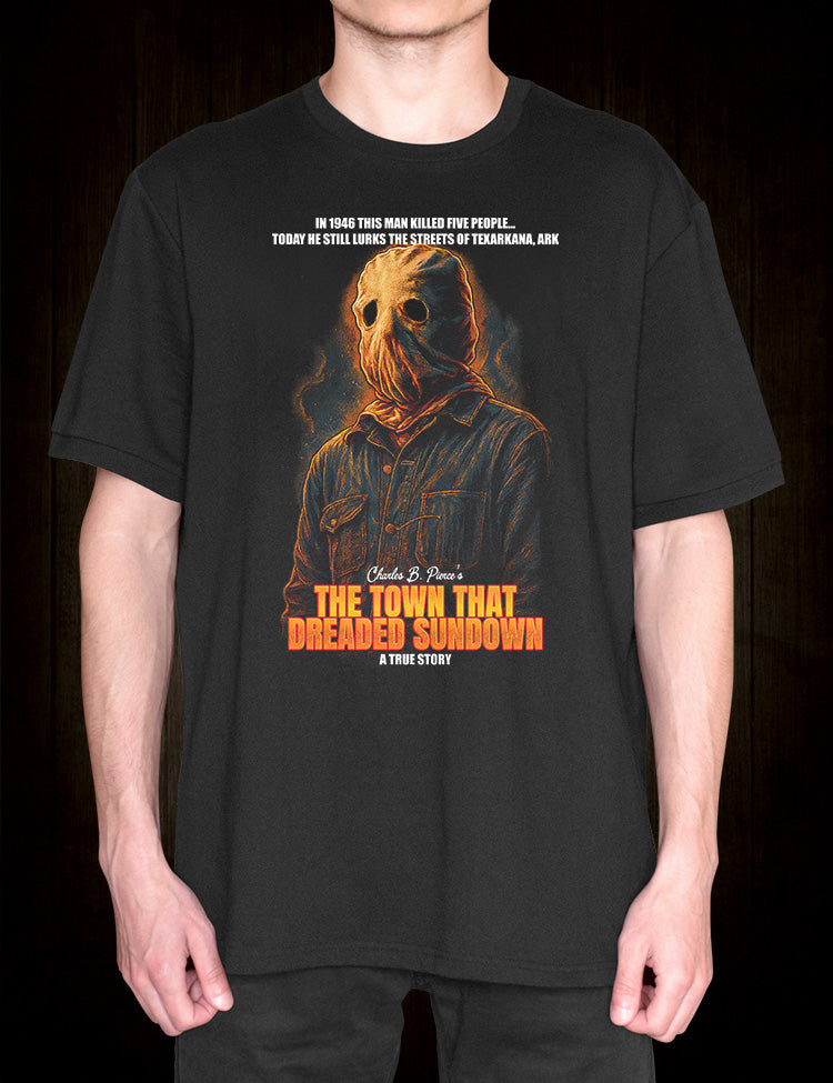 Cult cinema T-shirt based on the true crime horror classic The Town That Dreaded Sundown