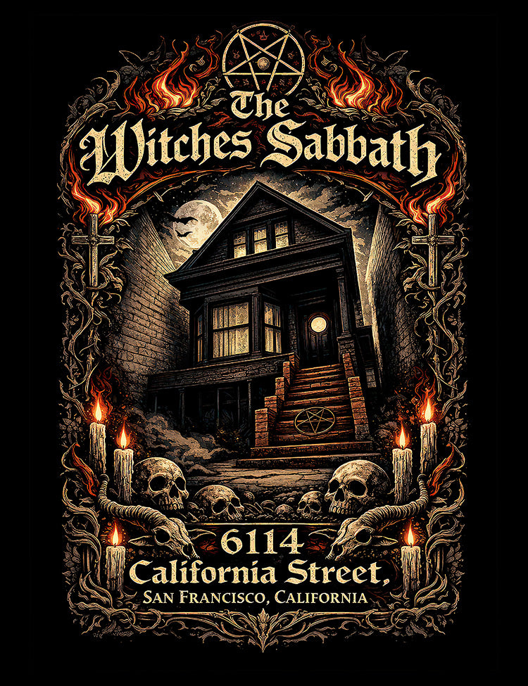 Black House occult graphic tee featuring 6114 California Street