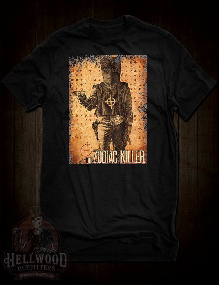 Zodiac Killer sketch t-shirt with cipher background