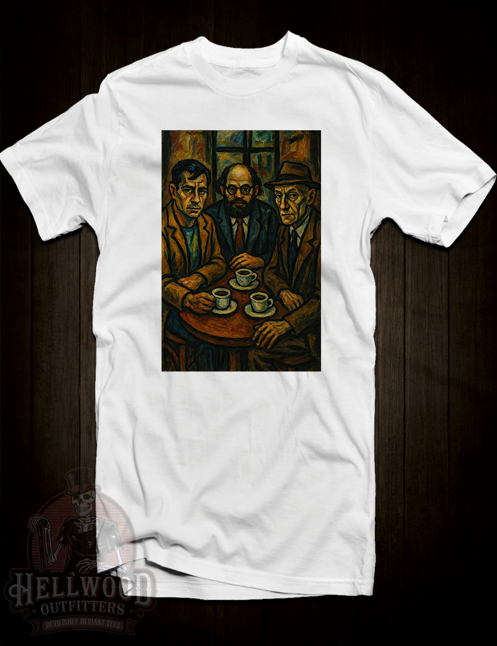 Classic writers T-shirt featuring the authors of On the Road, Howl and Naked Lunch
