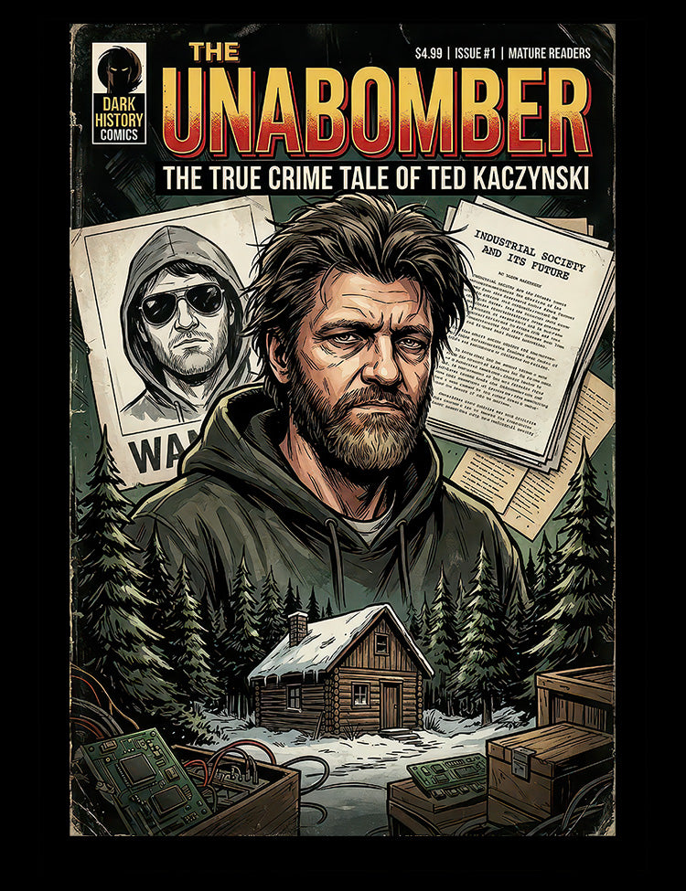 Illustrated Ted Kaczynski true crime comic cover T-shirt
