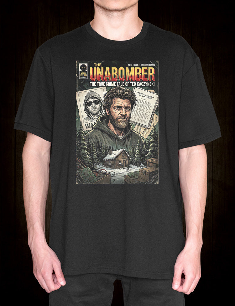 Dark History Comics Unabomber graphic tee inspired by the FBI case