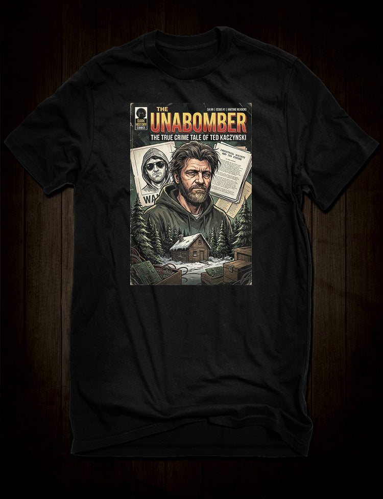 The Unabomber Comic Book T-Shirt featuring Ted Kaczynski artwork