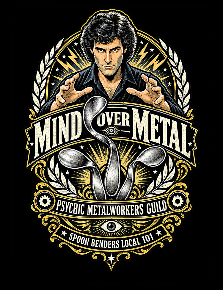 Vintage Uri Geller T-shirt inspired by his famous metal bending demonstrations