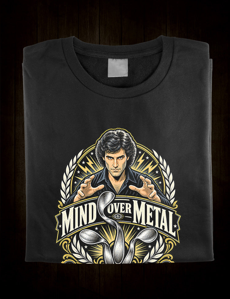 Bent spoon graphic shirt referencing Uri Geller and psychokinesis