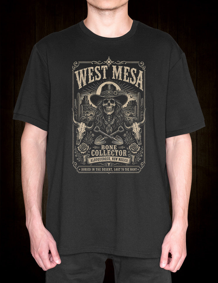 Bone Collector graphic tee referencing the unsolved Albuquerque serial killings