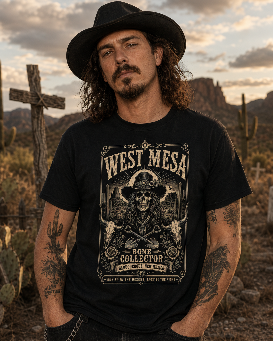 Hellwood Outfitters West Mesa Bone Collector black graphic T-shirt