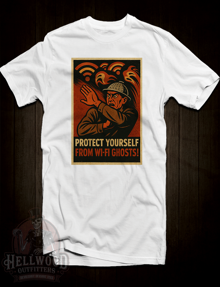 Cold War paranoia meets Wi-Fi satire graphic tee