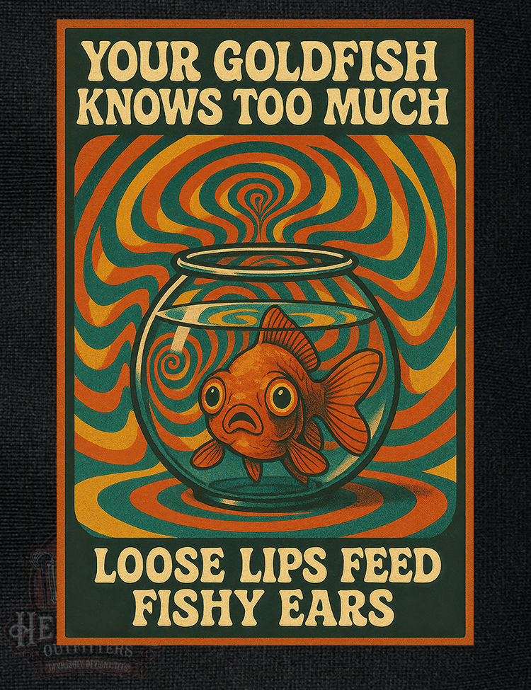 Vintage poster style goldfish in bowl paranoia t-shirt