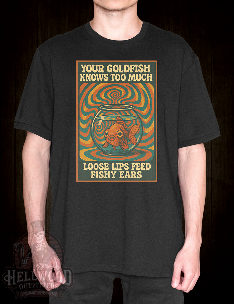 Trippy psychedelic propaganda goldfish retro design tee