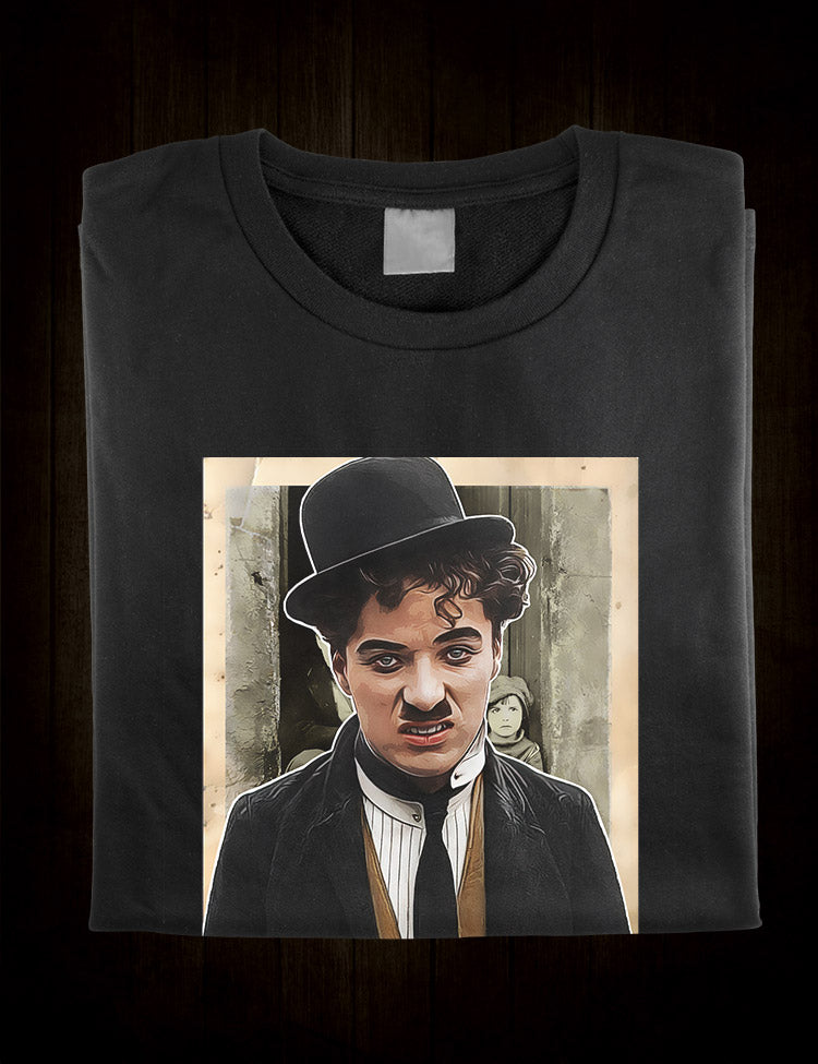 A fun and playful t-shirt inspired by Charlie Chaplin's iconic character, The Tramp, with a high-quality graphic that brings his timeless humor to life.