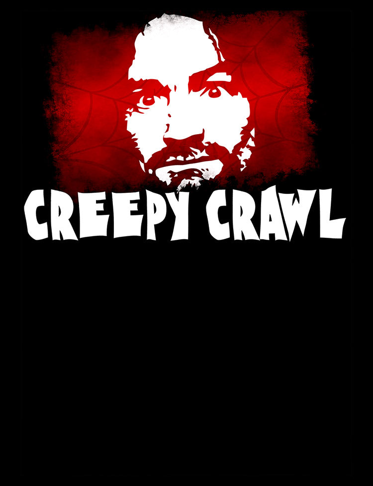 True crime T-shirt featuring Charles Manson and Creepy Crawl lettering