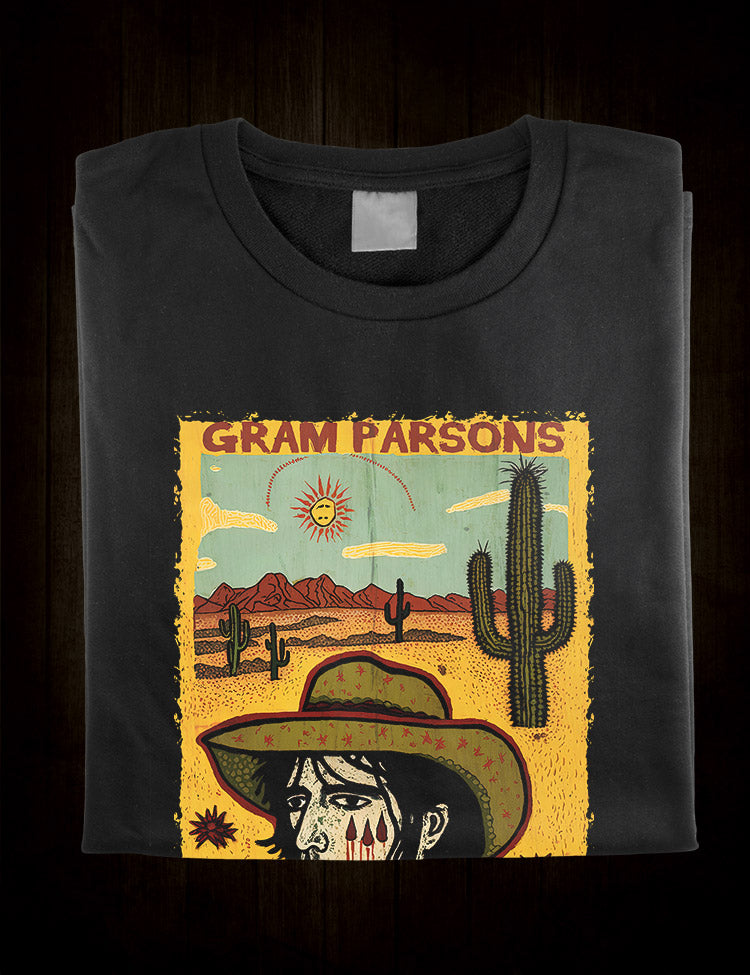 High-quality t-shirt with intricate Gram Parsons folk art image