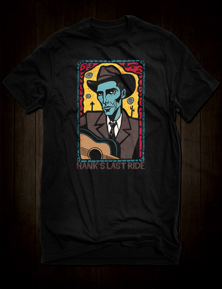 Colorful Hank Williams tribute tee with folk art design