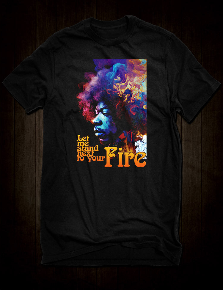 Jimi Hendrix Fire T-Shirt featuring iconic lyrics from his popular song