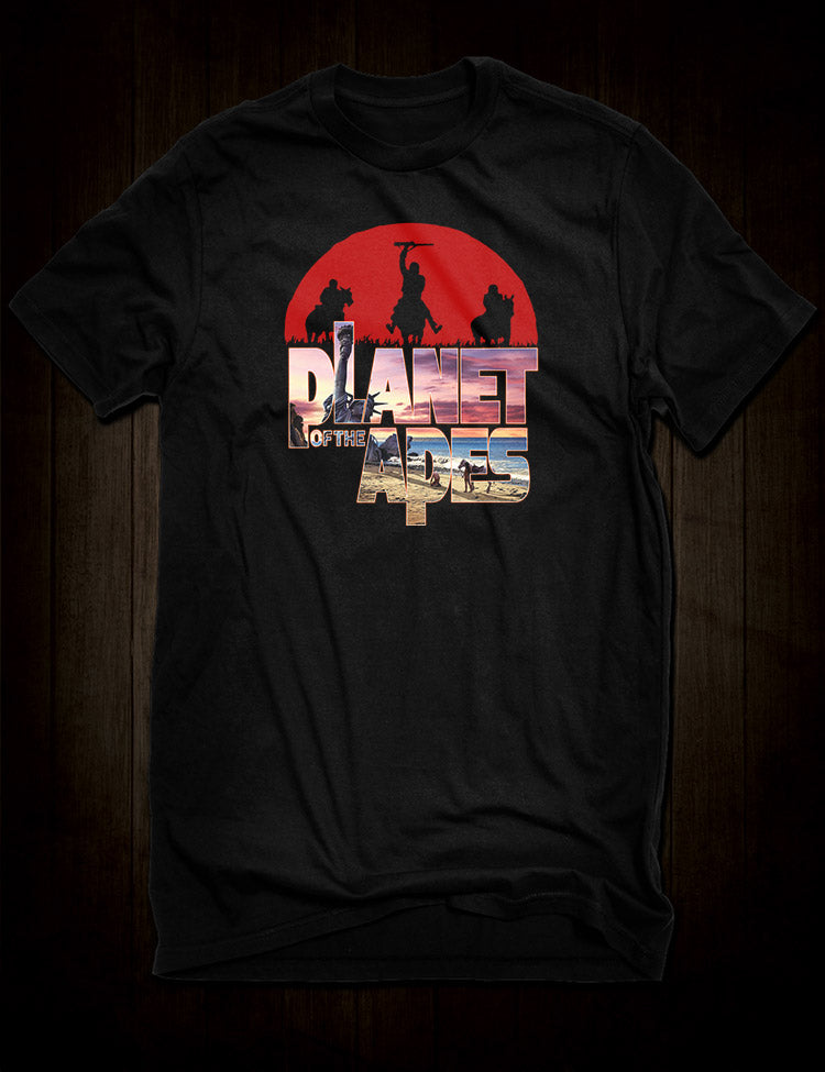 A comfortable and stylish t-shirt for fans of the classic science fiction film Planet of the Apes.