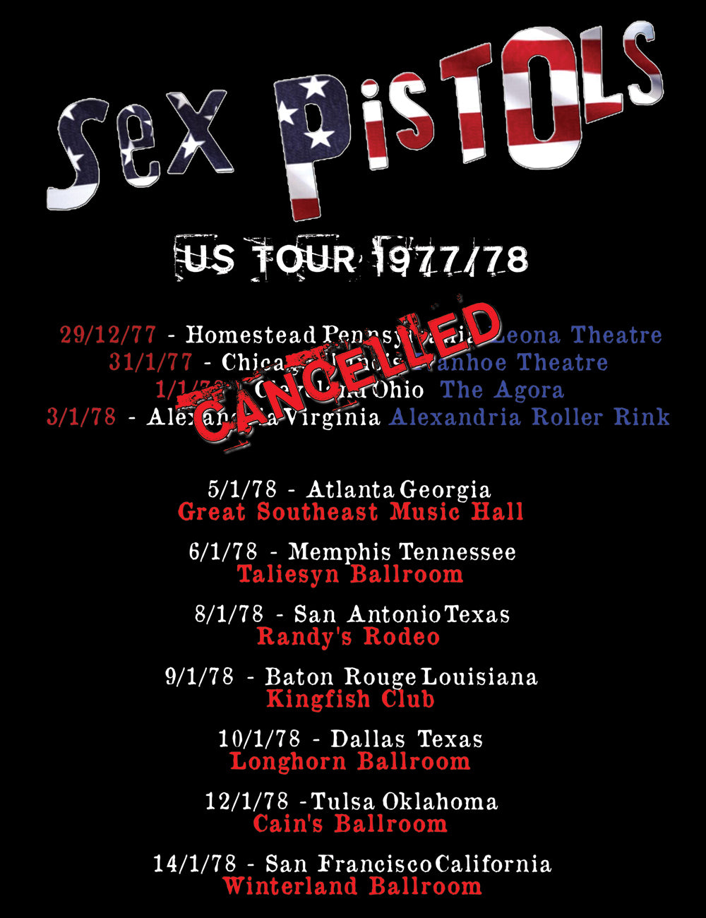 Sex Pistols US Tour 77/78 T-Shirt Back Print