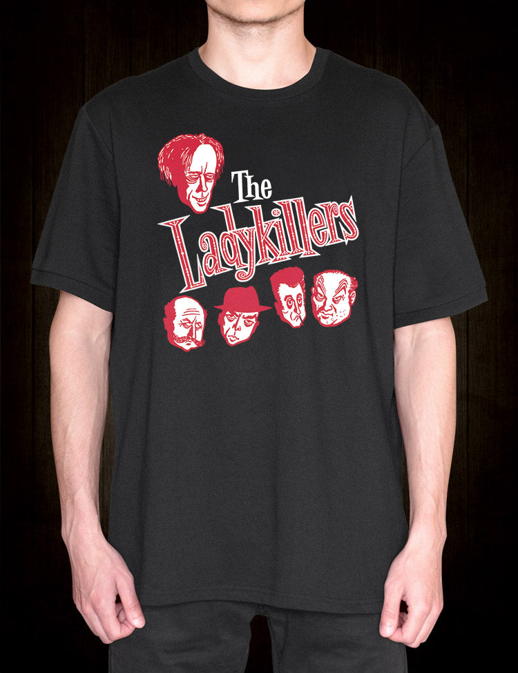 High-quality t-shirt with a stylish and eye-catching graphic that pays tribute to the beloved British film 'The Ladykillers'